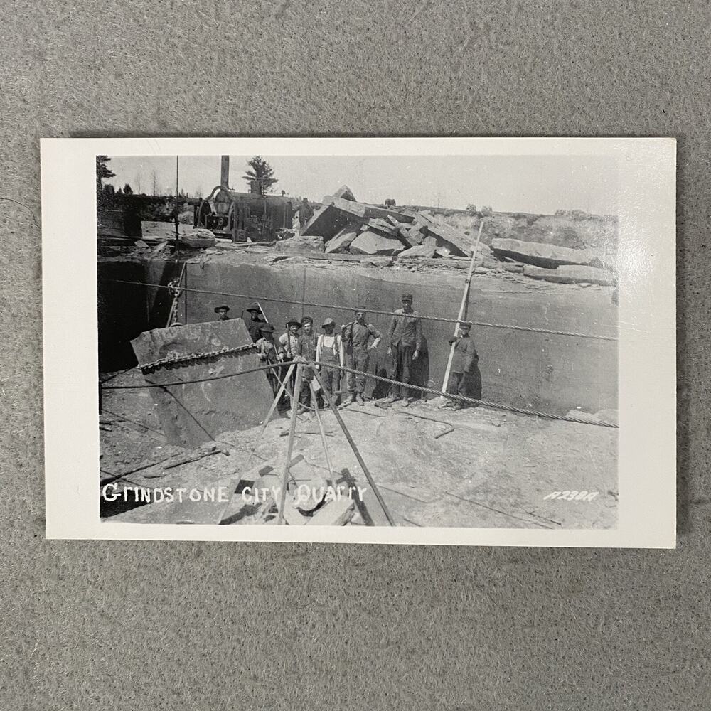 Vintage Grindstone City Quarry Workers Michigan RPPC Real Photo B&W Postcard